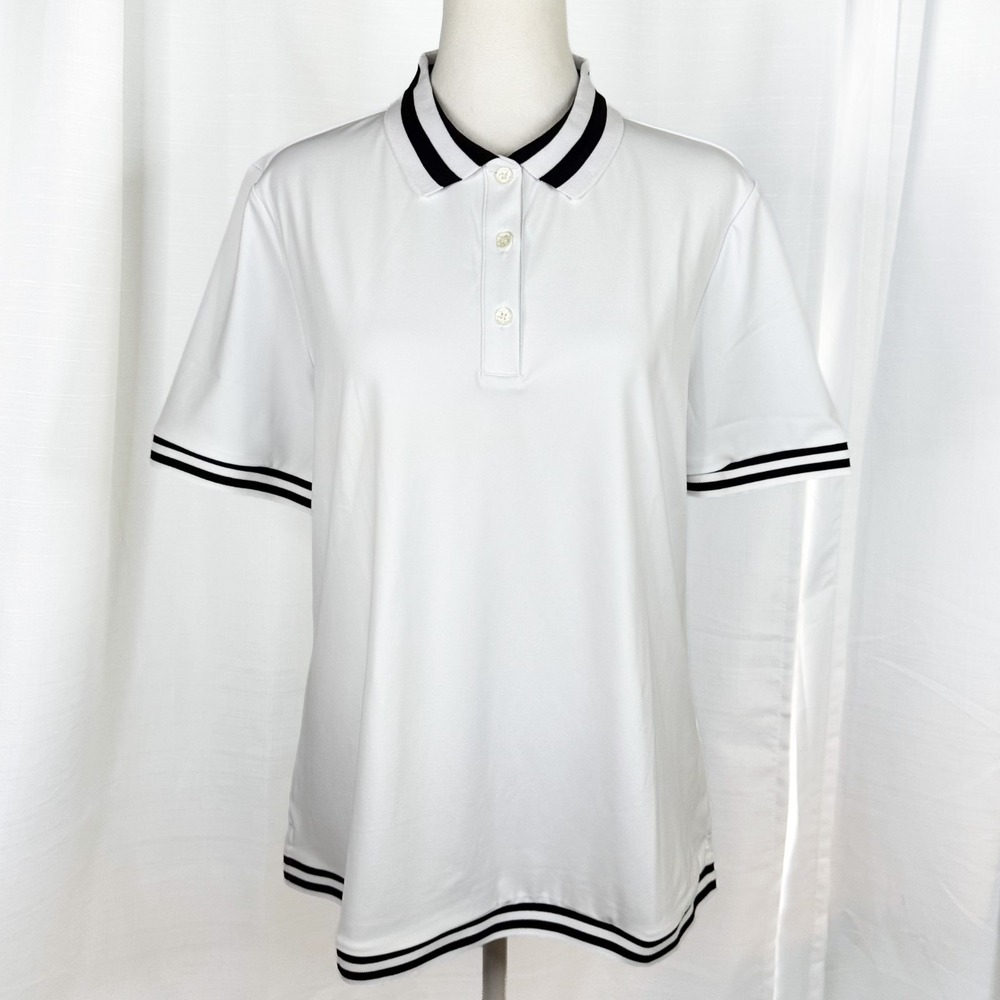 Acegolfs Golf Polo Shirt Women XL White Black Stripe UPF 50+ Stretch NWT